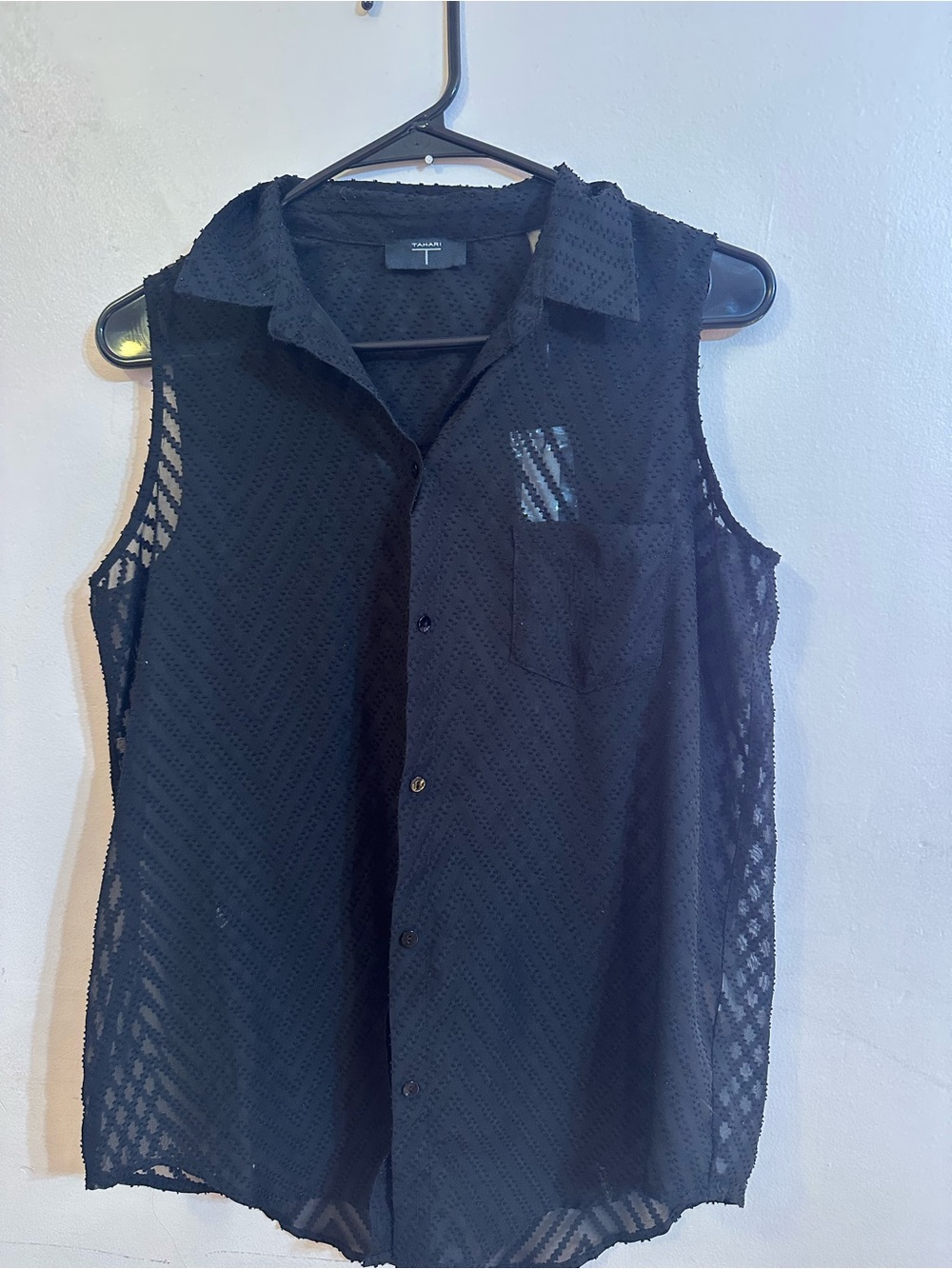Sheer Black Sleeveless Button-Up Shirt - Tahari
